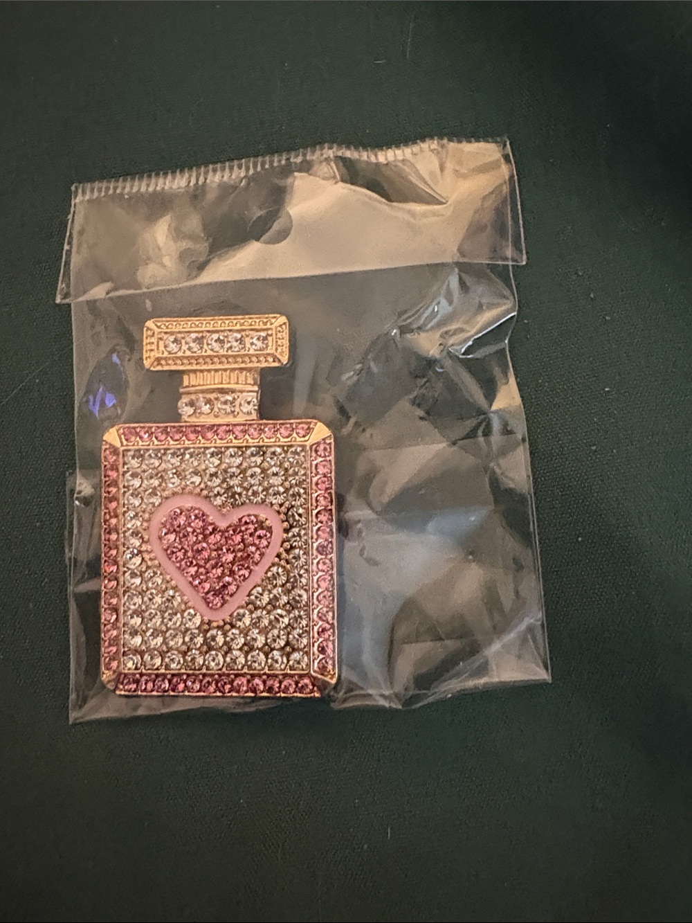 Pink Crystal Heart Perfume Bottle Brooch - Women Jewelry